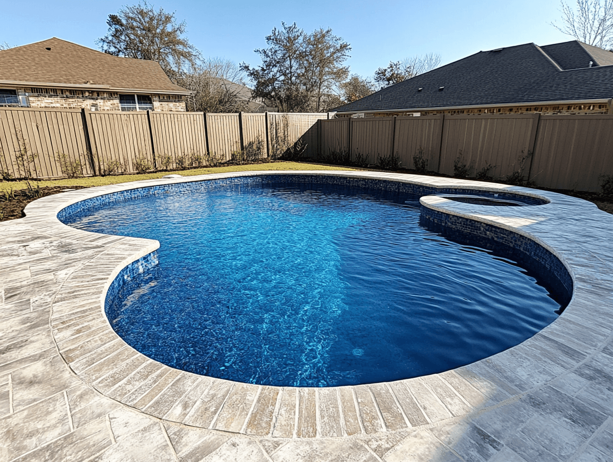 clearwater blog post 4 geometric shaped pool in suburban backyard Signs your pool needs replastering,How often should a pool be replastered?,Pool resurfacing vs. replastering,How to fix cracked pool plaster,Best time of year to replaster a pool Clearwater Outdoor Creations