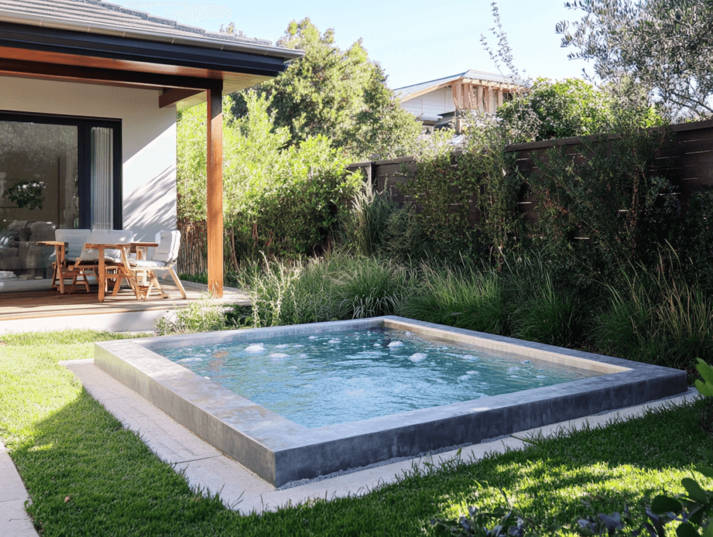 clearwater blog post 4 section 1 plunge pool in suburban backyard Best pool shape for small backyard,What pool size is best for my home?,Luxury pool designs for large backyards,Freeform vs. rectangular pool: Which is better?,Top pool shapes for modern homes,Custom in-ground pool builders near me Clearwater Outdoor Creations