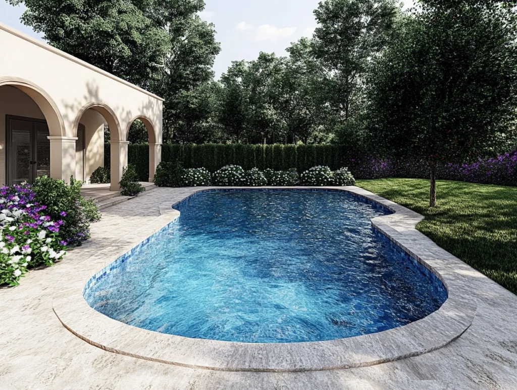 clearwater blog post 4 section 2 roman pool in medium suburban backyard Best pool shape for small backyard,What pool size is best for my home?,Luxury pool designs for large backyards,Freeform vs. rectangular pool: Which is better?,Top pool shapes for modern homes,Custom in-ground pool builders near me Clearwater Outdoor Creations