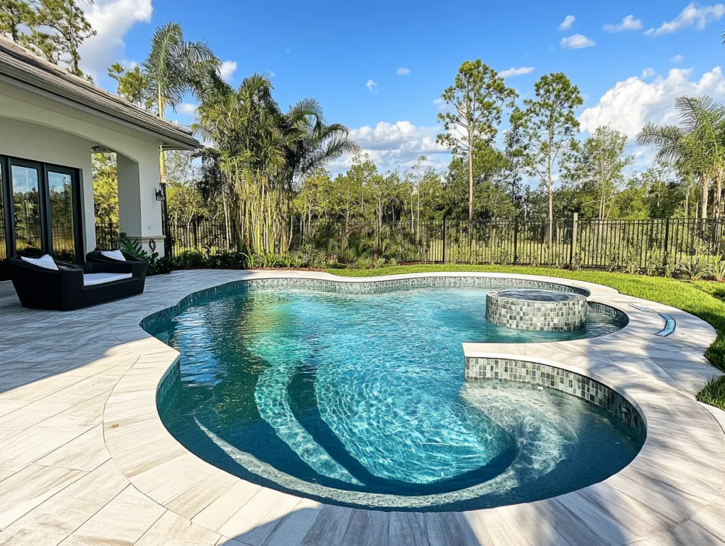 clearwater blog post 4 section 3 figure 8 pool in large suburban backyard Best pool shape for small backyard,What pool size is best for my home?,Luxury pool designs for large backyards,Freeform vs. rectangular pool: Which is better?,Top pool shapes for modern homes,Custom in-ground pool builders near me Clearwater Outdoor Creations