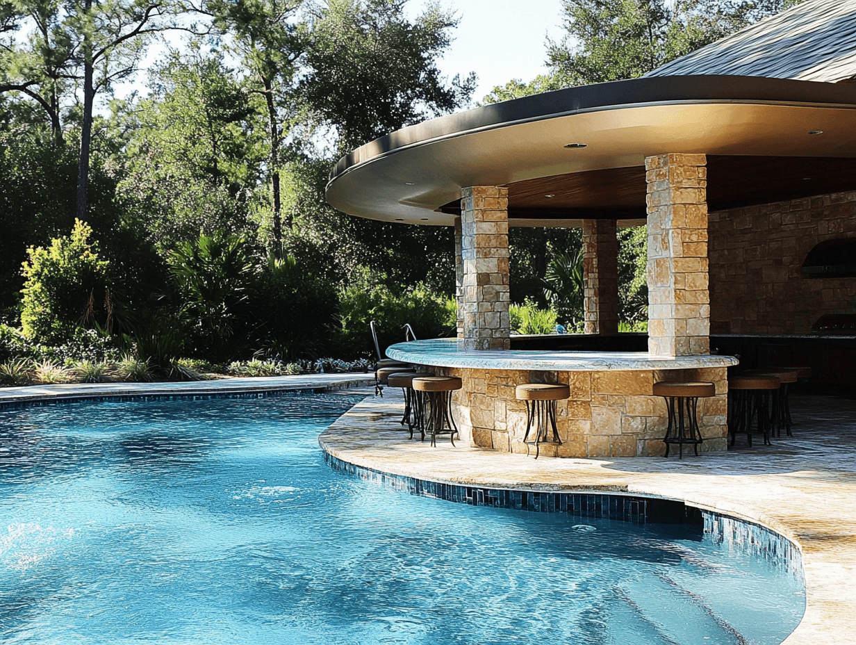 clearwater blog post 5 section 5 pool with swim up bar for entertaining Modern pool trends 2025,Best luxury pool features,Eco-friendly pool designs,Smart pool automation technology,Natural lagoon pools vs. traditional pools,How to upgrade your backyard pool Clearwater Outdoor Creations